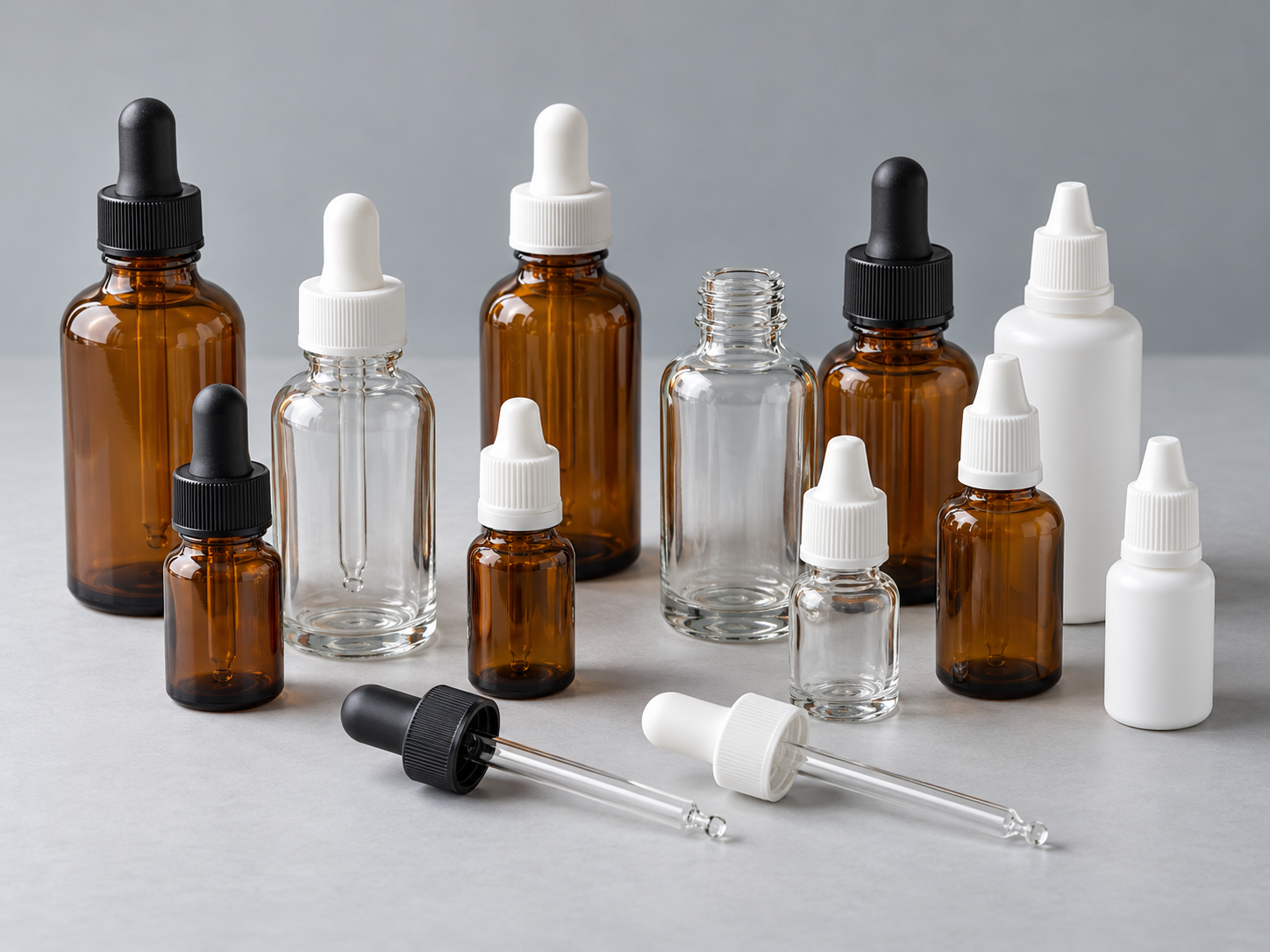 Pharmaceutical bottles and glass droppers