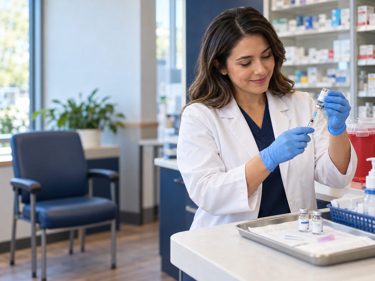 Pharmacist prepares a vaccine dose