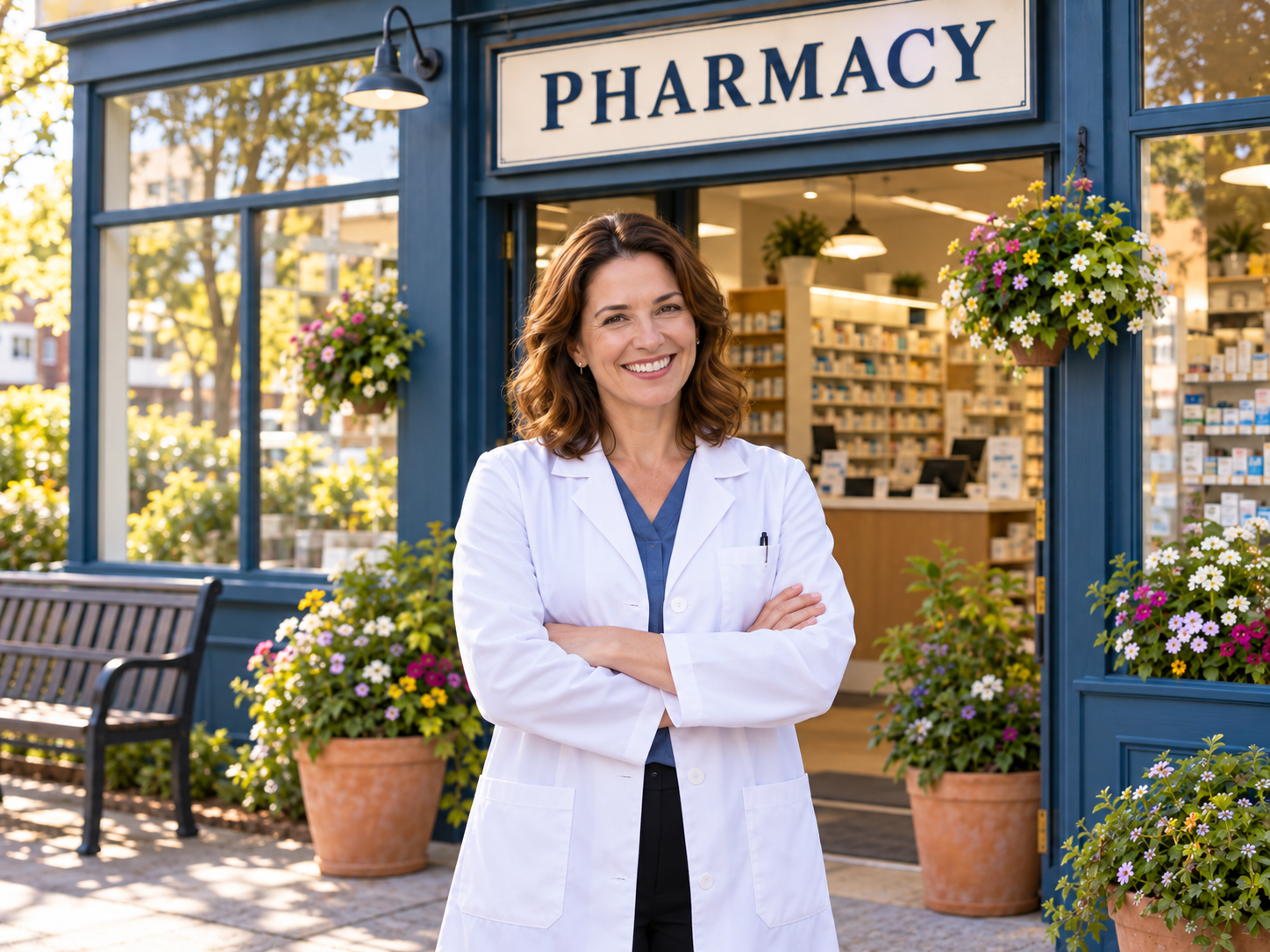 Smiling Pharmacist Outside the Pharmacy